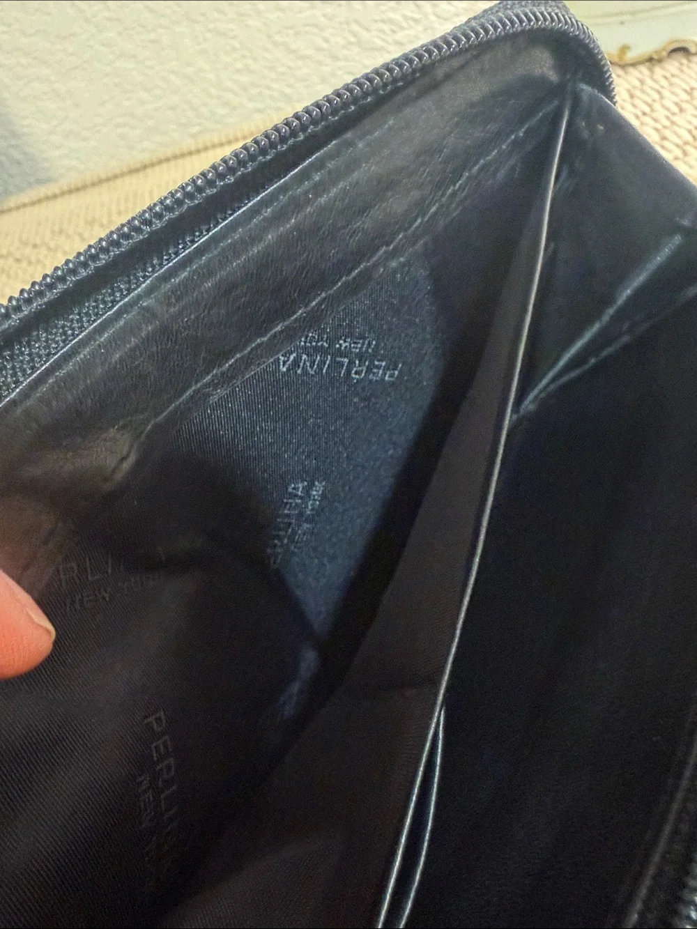 Perlina Black Genuine Leather Zip Around Wallet